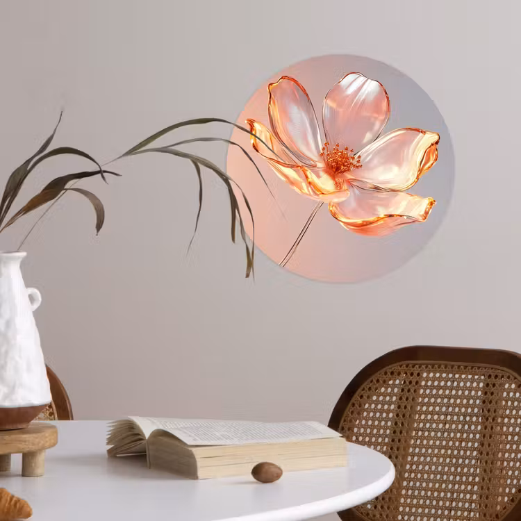 Glazen - Bloem - Roze Wandcirkel behangsticker klein -sfeer3