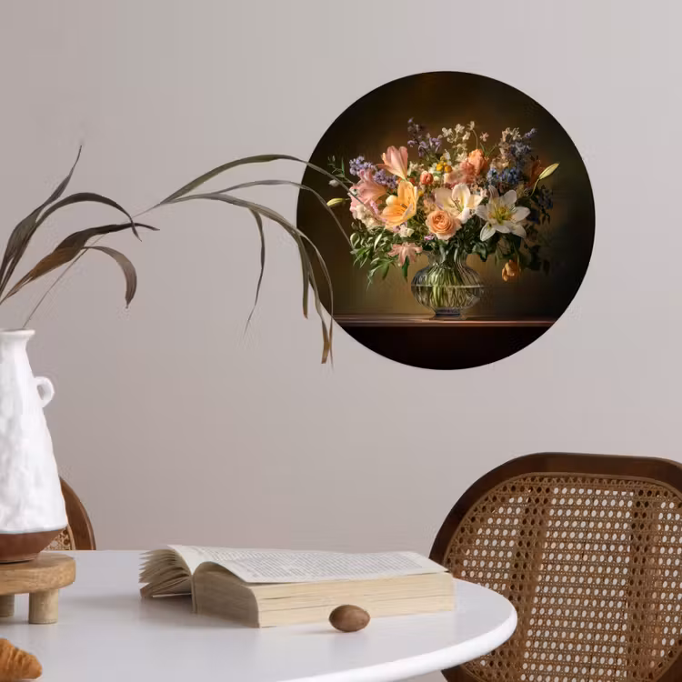 Glazen - Bloemen - Boeket - Kleuren Wandcirkel behangsticker klein -sfeer3
