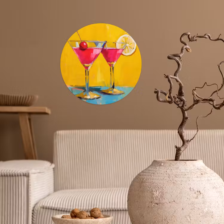 Glazen - Cocktail - Citroen - Kers Wandcirkel behangsticker klein -sfeer1