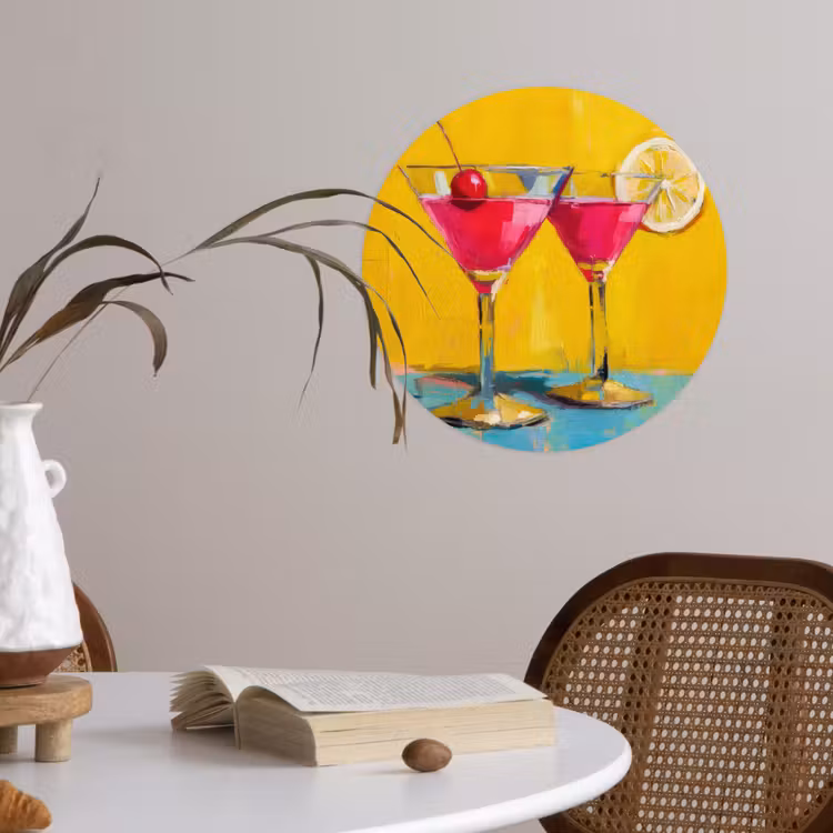 Glazen - Cocktail - Citroen - Kers Wandcirkel behangsticker klein -sfeer3
