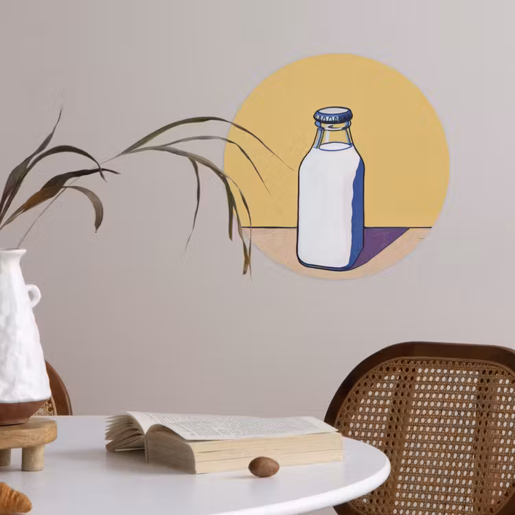 Glazen - Fles - Illustratie - Melk Wandcirkel behangsticker klein -sfeer3