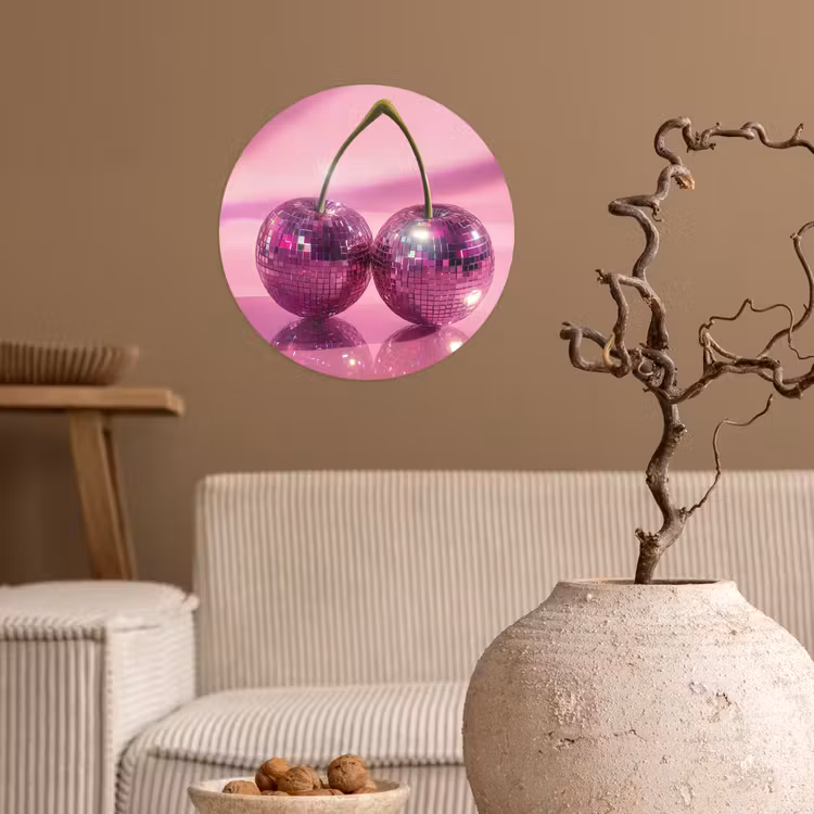 Glitter - Discobol - Roze - Kersen Wandcirkel behangsticker klein -sfeer1