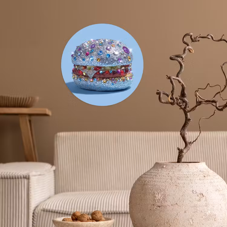 Glitters - Hamburger - Blauw Wandcirkel behangsticker klein -sfeer1