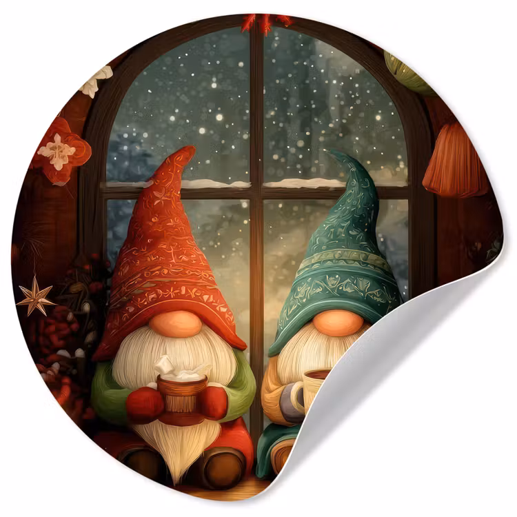 Gnooms - Kerst - Raam - Kleurrijk Wandcirkel behangsticker klein -3d