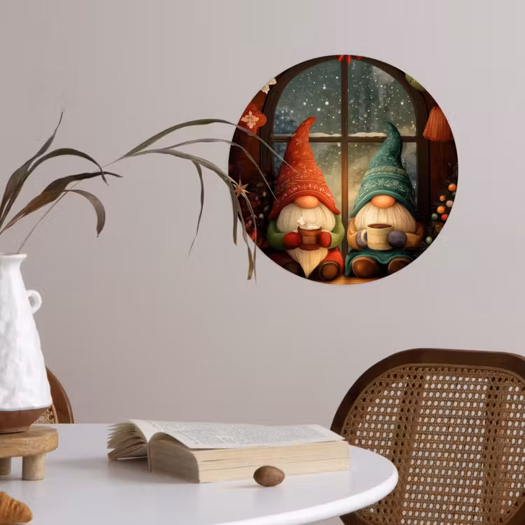 Gnooms - Kerst - Raam - Kleurrijk Wandcirkel behangsticker klein -sfeer3