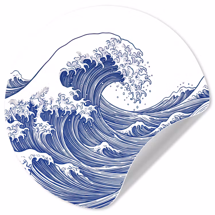 Golf - Japans - Zee - Illustratie - Blauw Wandcirkel behangsticker klein -3d