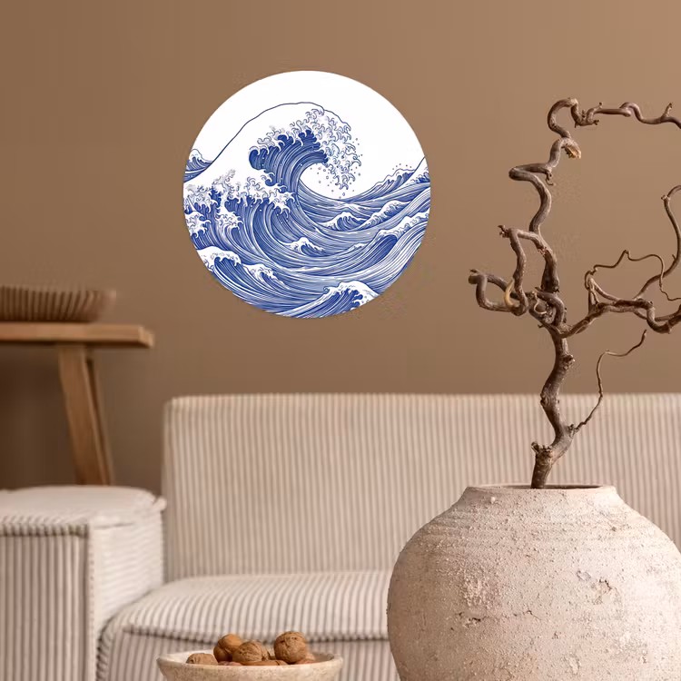 Golf - Japans - Zee - Illustratie - Blauw Wandcirkel behangsticker klein -sfeer1
