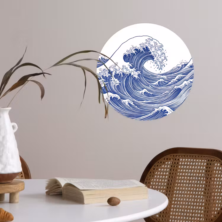 Golf - Japans - Zee - Illustratie - Blauw Wandcirkel behangsticker klein -sfeer3