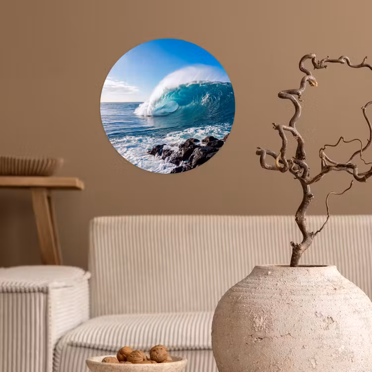 Golf - Oceaan - Brekend - Water - Blauw Wandcirkel behangsticker klein -sfeer1