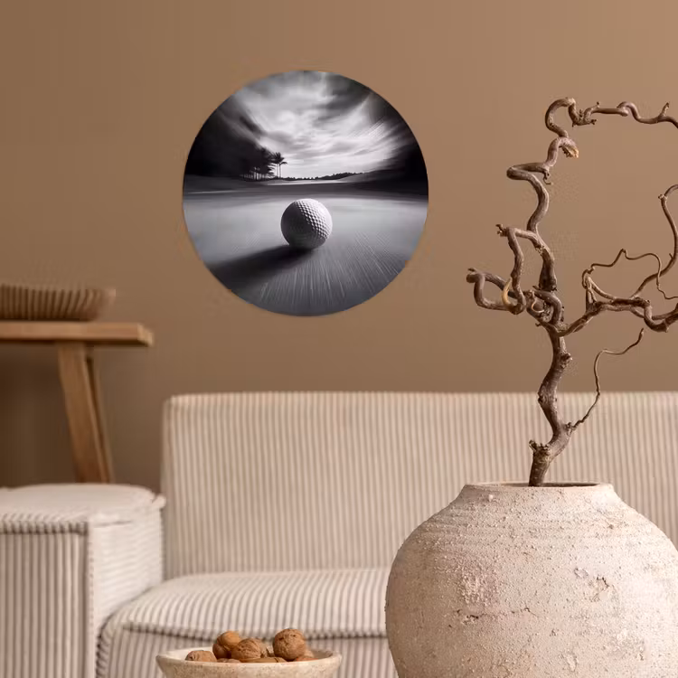 Golfbal - Wazig - Zwart Wandcirkel behangsticker klein -sfeer1