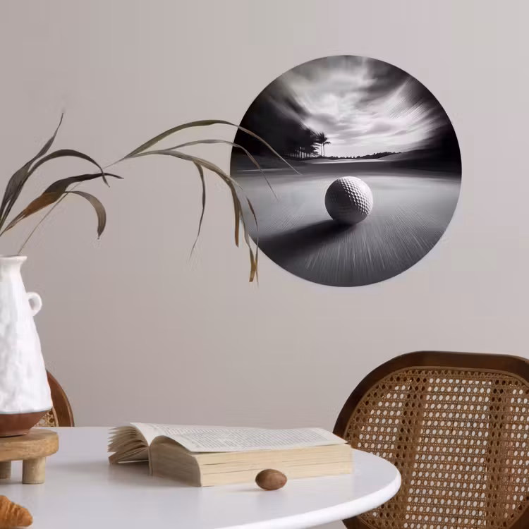 Golfbal - Wazig - Zwart Wandcirkel behangsticker klein -sfeer3