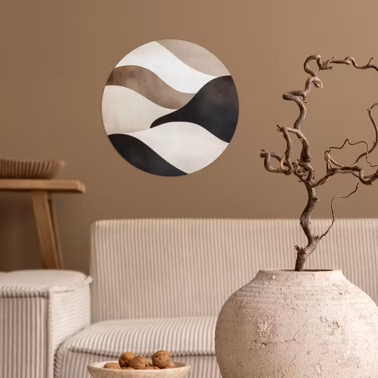 Golven - Abstract - Beige Wandcirkel behangsticker klein -sfeer1