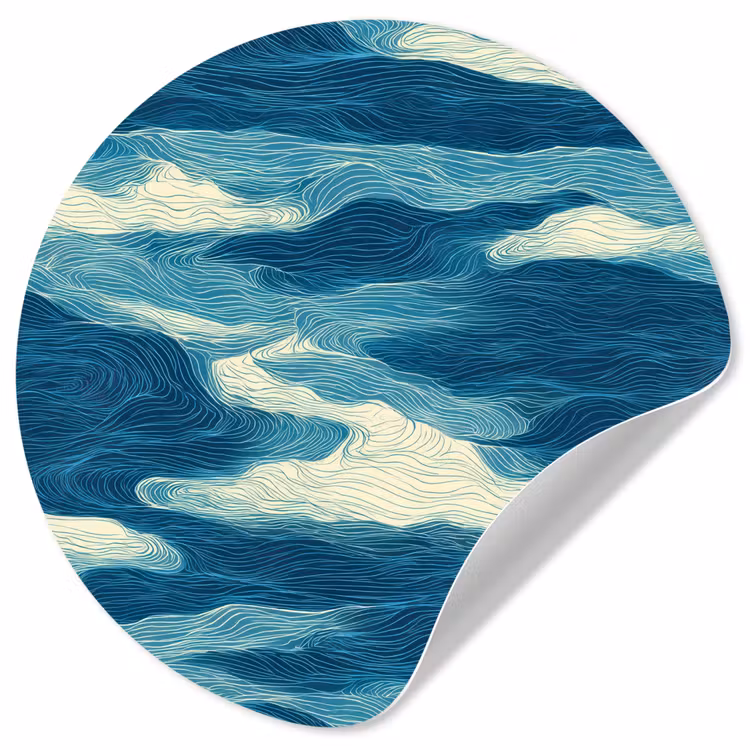 Golven - Abstract - Patroon - Blauw - Wit Wandcirkel behangsticker klein 186 -3d