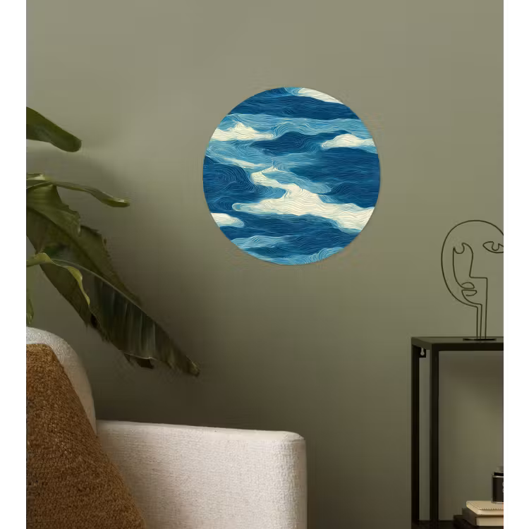 Golven - Abstract - Patroon - Blauw - Wit Wandcirkel behangsticker klein 186 -sfeer2