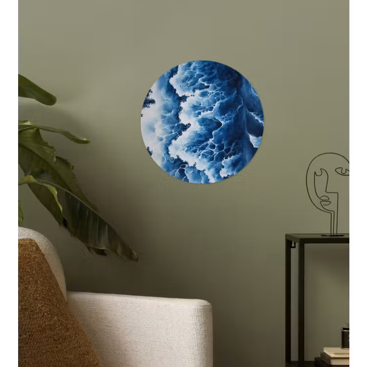 Golven - Blauw - Schuim Wandcirkel behangsticker klein -sfeer2
