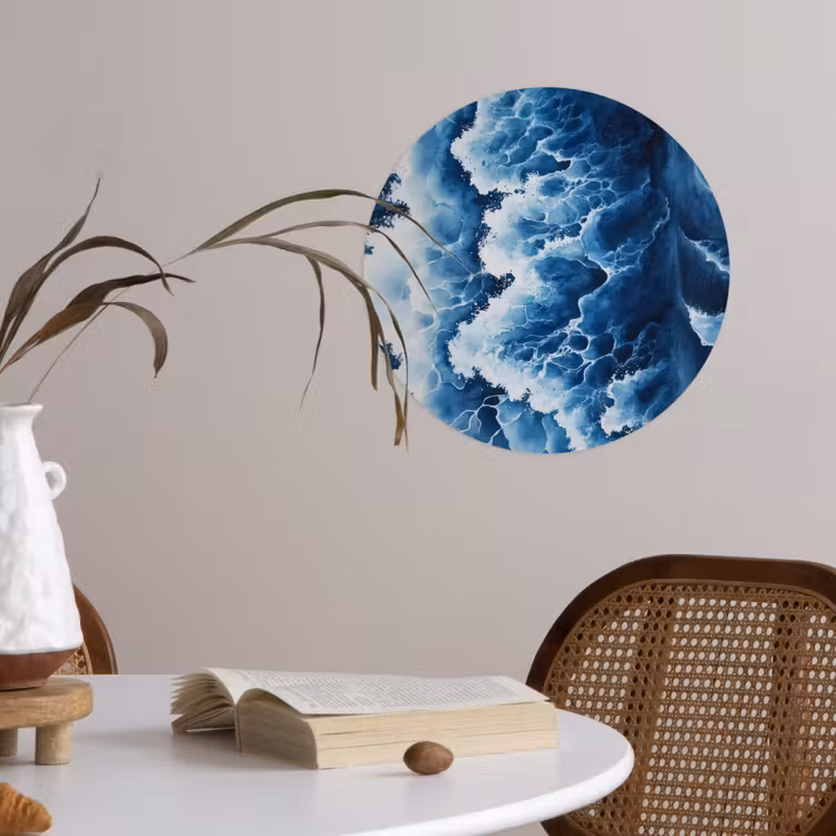 Golven - Blauw - Schuim Wandcirkel behangsticker klein -sfeer3