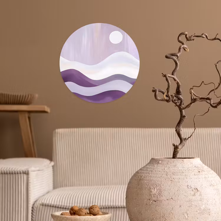 Golven - Heuvels - Abstract - Paars Wandcirkel behangsticker klein -sfeer1