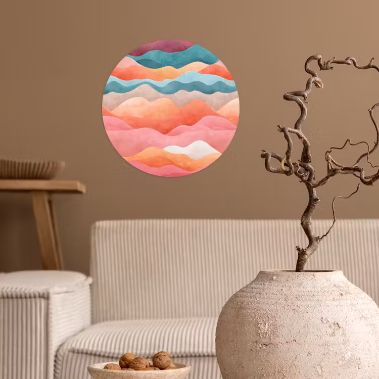 Golven - Kleurrijk - Abstract Wandcirkel behangsticker klein -sfeer1