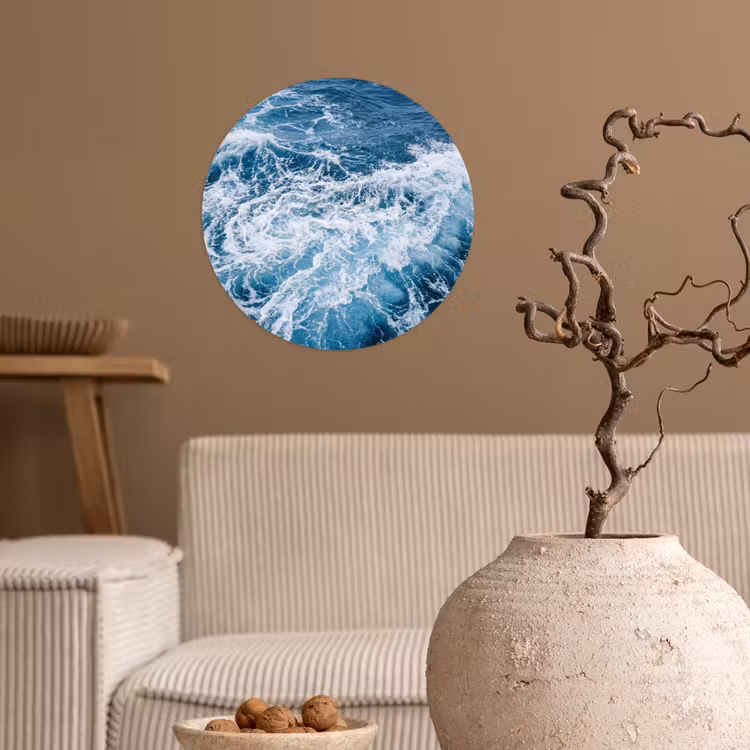Golven - Oceaan - Blauw Wandcirkel behangsticker klein -sfeer1