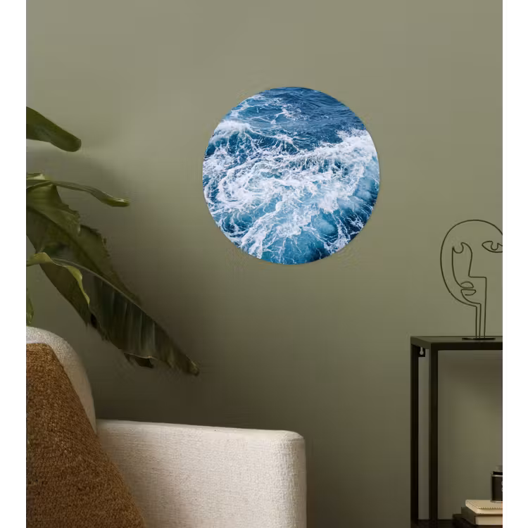 Golven - Oceaan - Blauw Wandcirkel behangsticker klein -sfeer2
