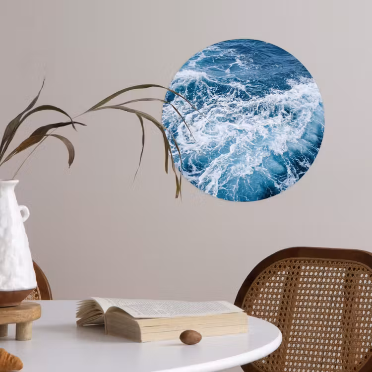 Golven - Oceaan - Blauw Wandcirkel behangsticker klein -sfeer3
