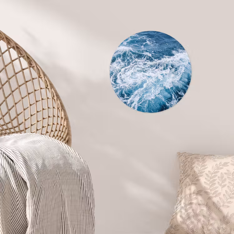 Golven - Oceaan - Blauw Wandcirkel behangsticker klein -sfeer4