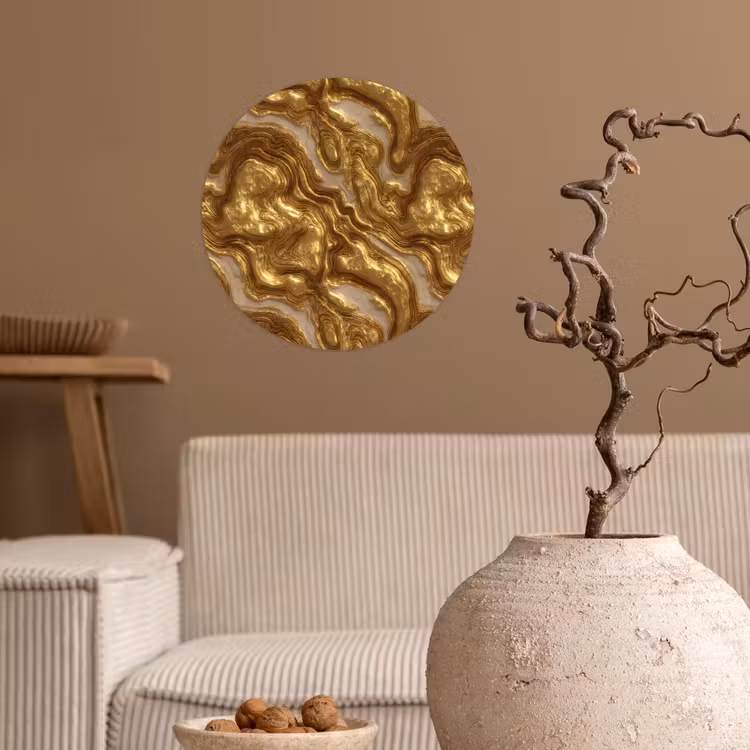 Golven - Organisch - Goud - Crème Wandcirkel behangsticker klein 186 -sfeer1
