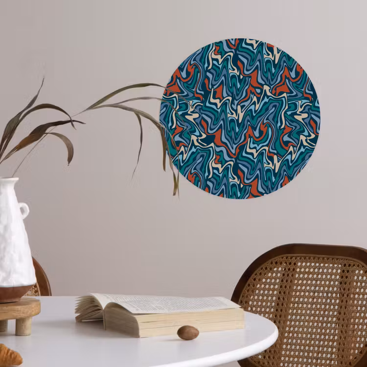 Golven - Retro - Blauw - Patroon Wandcirkel behangsticker klein 186 -sfeer3