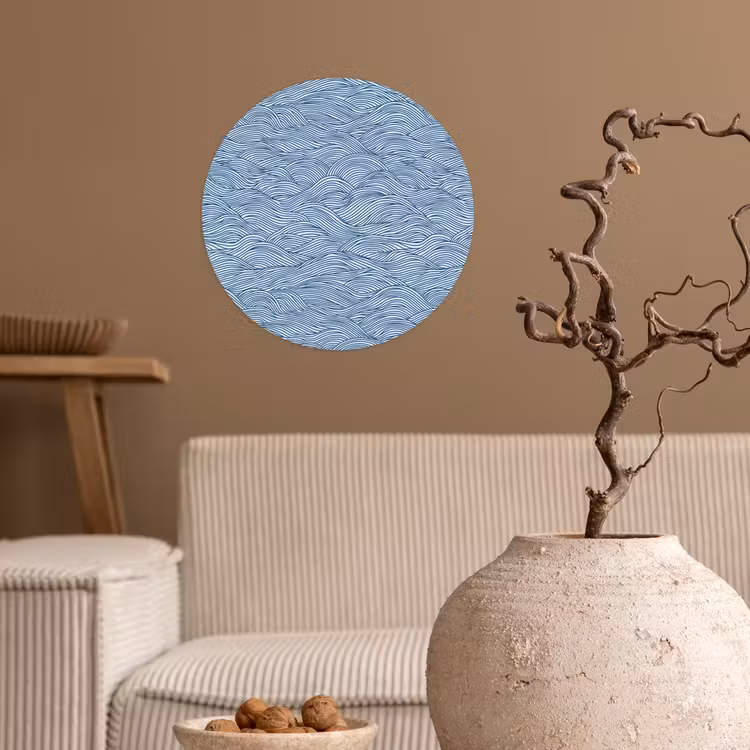 Golven - Ritmisch - Blauw Wandcirkel behangsticker klein 186 -sfeer1