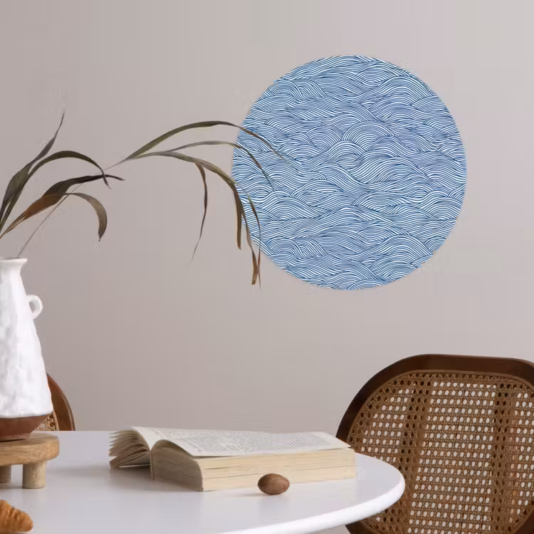 Golven - Ritmisch - Blauw Wandcirkel behangsticker klein 186 -sfeer3