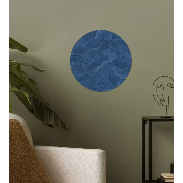 Golven - Textuur - Patroon - Blauw Wandcirkel behangsticker klein 186 -sfeer2
