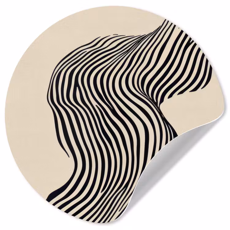 Golvend - Lijnen - Abstract - Silhouet Wandcirkel behangsticker klein -3d