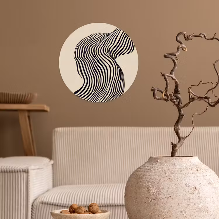 Golvend - Lijnen - Abstract - Silhouet Wandcirkel behangsticker klein -sfeer1