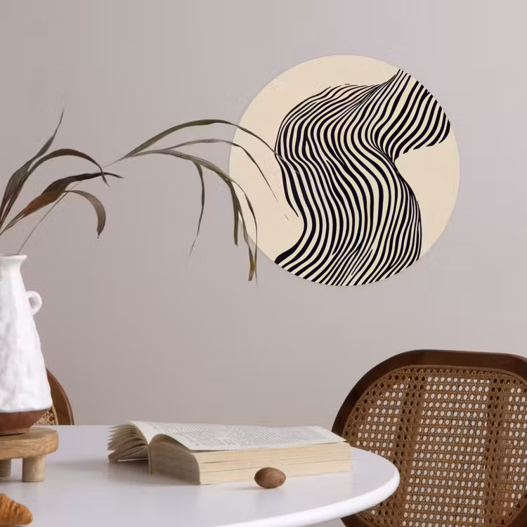 Golvend - Lijnen - Abstract - Silhouet Wandcirkel behangsticker klein -sfeer3