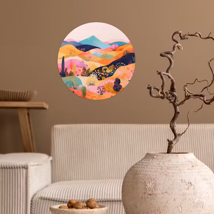Golvende heuvels - Abstracte planten - Dromerig Wandcirkel behangsticker klein -sfeer1