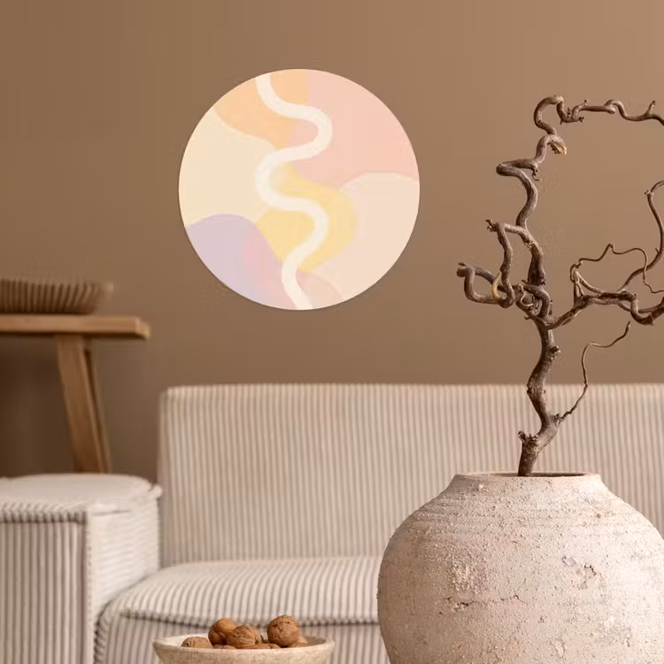 Golvende vormen - Abstract - pastel Wandcirkel behangsticker klein -sfeer1