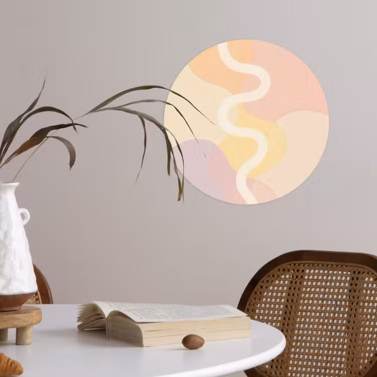 Golvende vormen - Abstract - pastel Wandcirkel behangsticker klein -sfeer3