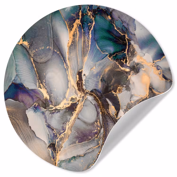 Goud - Blauw - Marmer Wandcirkel behangsticker klein -3d