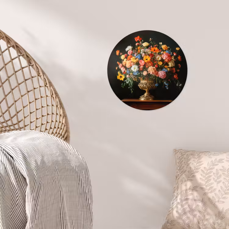 Goud - Bloemen - Kleuren - Vaas Wandcirkel behangsticker klein -sfeer4