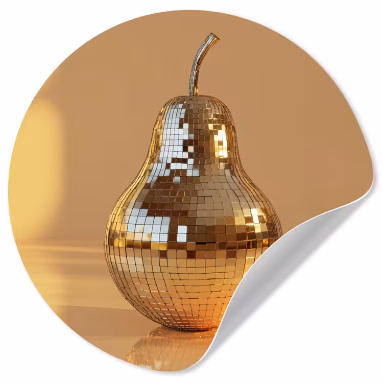 Goud - Disco - Glitter - Peer Wandcirkel behangsticker klein -3d