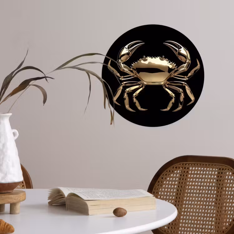 Goud - Krab - Dieren - Zwart Wandcirkel behangsticker klein -sfeer3