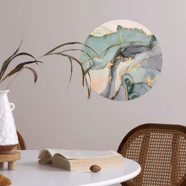 Goud - Marmer - Groen - luxe - Glitter - Marmerlook Wandcirkel behangsticker klein -sfeer3