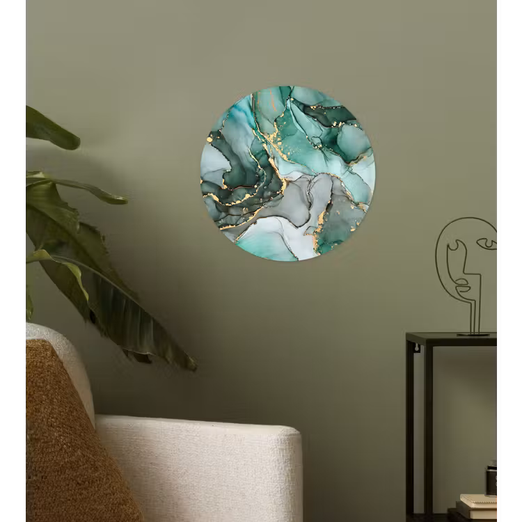 Goud - Marmer - Groen - Luxe - Marmerlook - Grijs Wandcirkel behangsticker klein -sfeer2