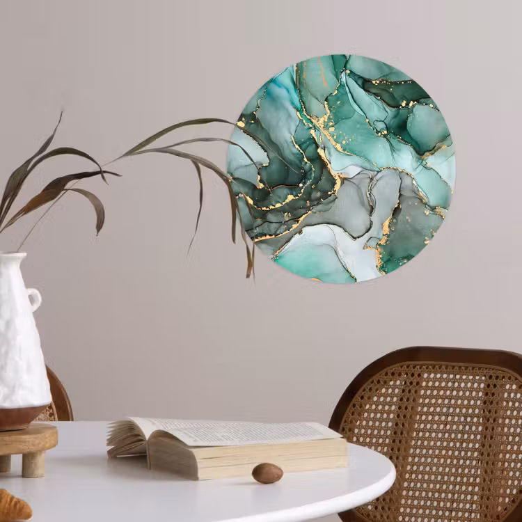 Goud - Marmer - Groen - Luxe - Marmerlook - Grijs Wandcirkel behangsticker klein -sfeer3