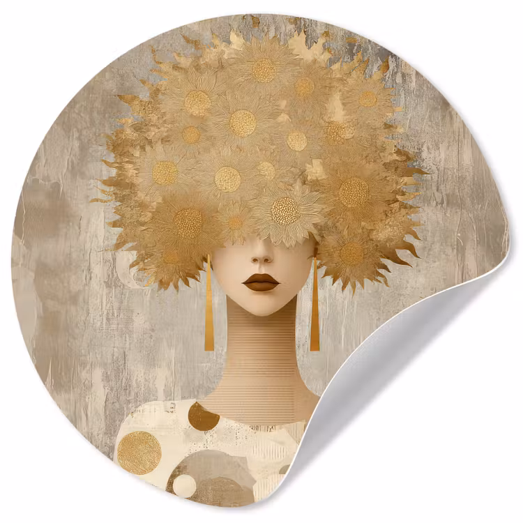 Goud - Portret - Vrouw Wandcirkel behangsticker klein -3d