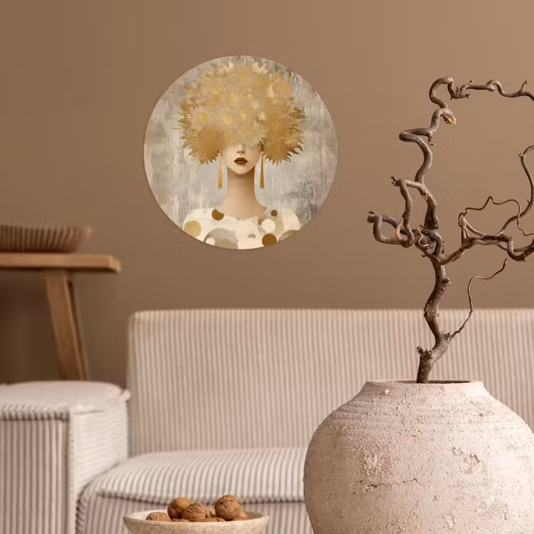 Goud - Portret - Vrouw Wandcirkel behangsticker klein -sfeer1