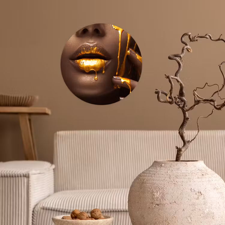 Goud - Vrouw - Verf - Lippen - Luxe Wandcirkel behangsticker klein -sfeer1