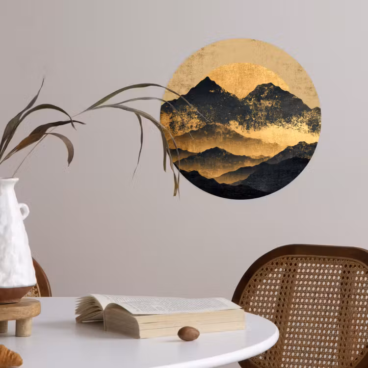 Gouden Bergen bij Maanlicht Wandcirkel behangsticker klein -sfeer3