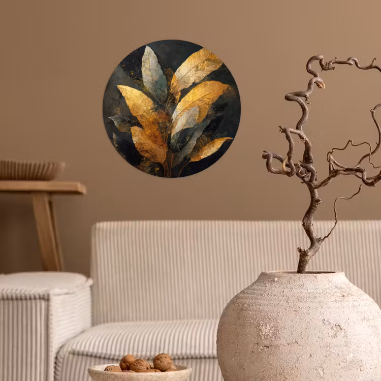 Gouden Bladcompositie – Botanische Luxe Wandcirkel behangsticker klein -sfeer1
