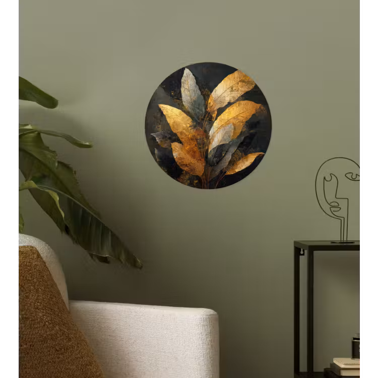Gouden Bladcompositie – Botanische Luxe Wandcirkel behangsticker klein -sfeer2